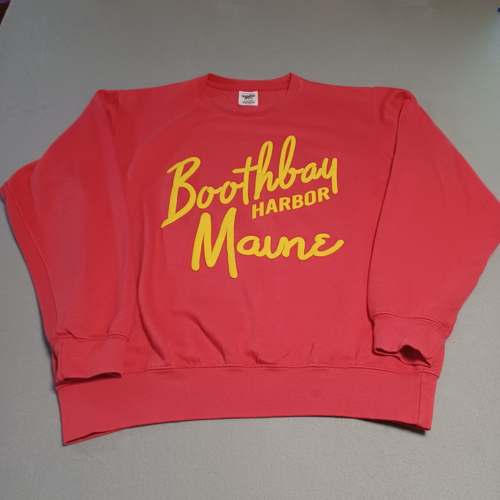 Pacific & Co Boothbay Harbor Maine Sweatshirt XL Pink Yellow Puff Print Crewneck